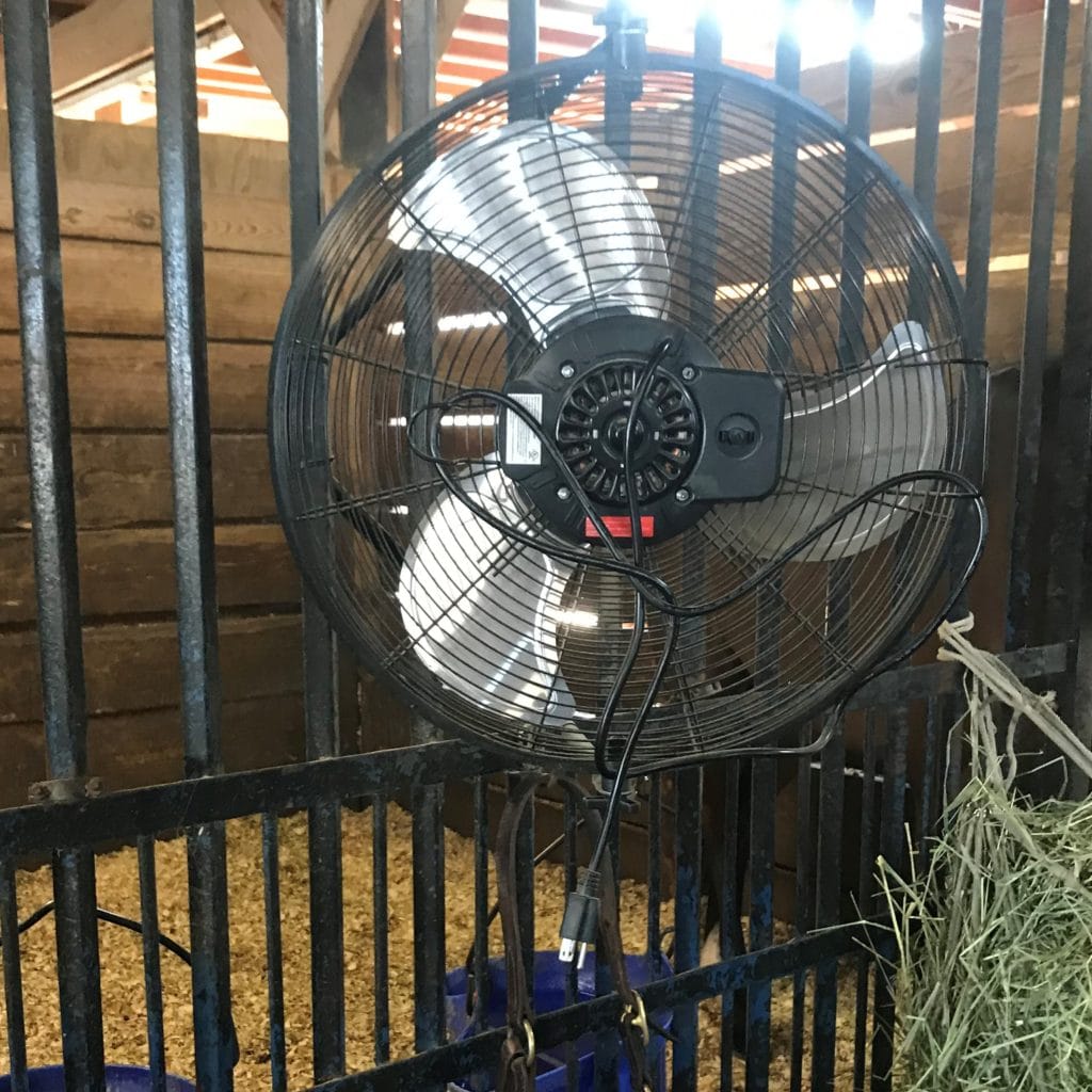 picture of a fan in a horse stall,