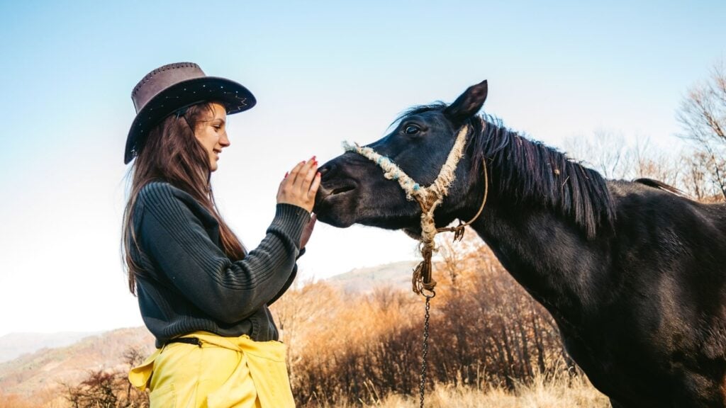 Picture of a woman and an old horse