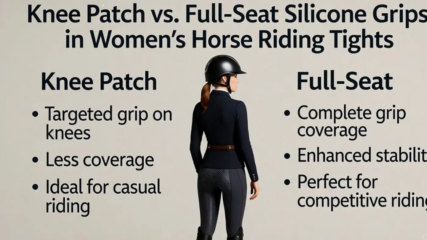 Comparison of knee patch and full-seat silicone grip patterns on women's riding tights