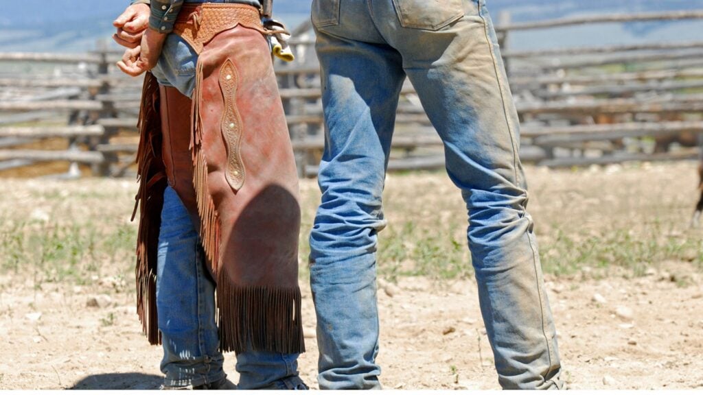 Picture of a cowboy  wearing chaps.