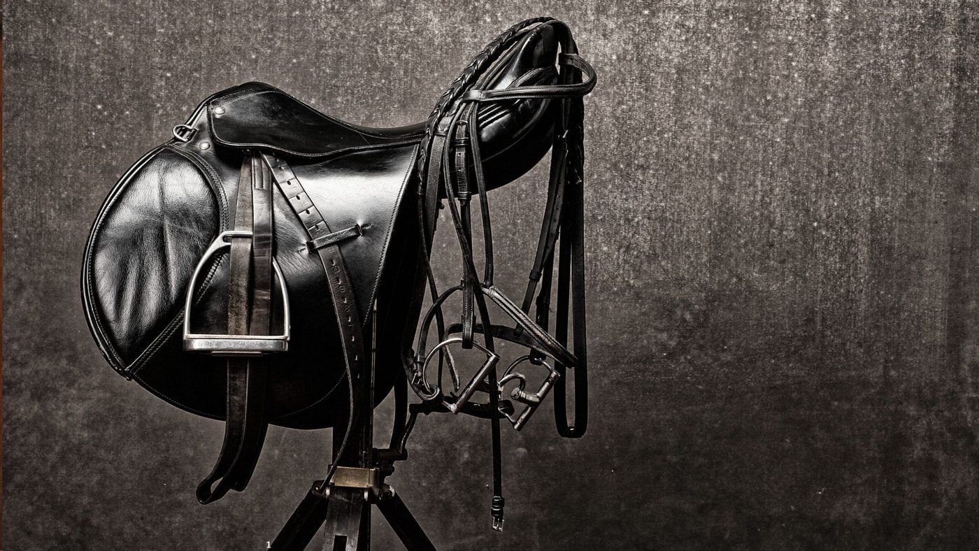 Black English dressage saddle.