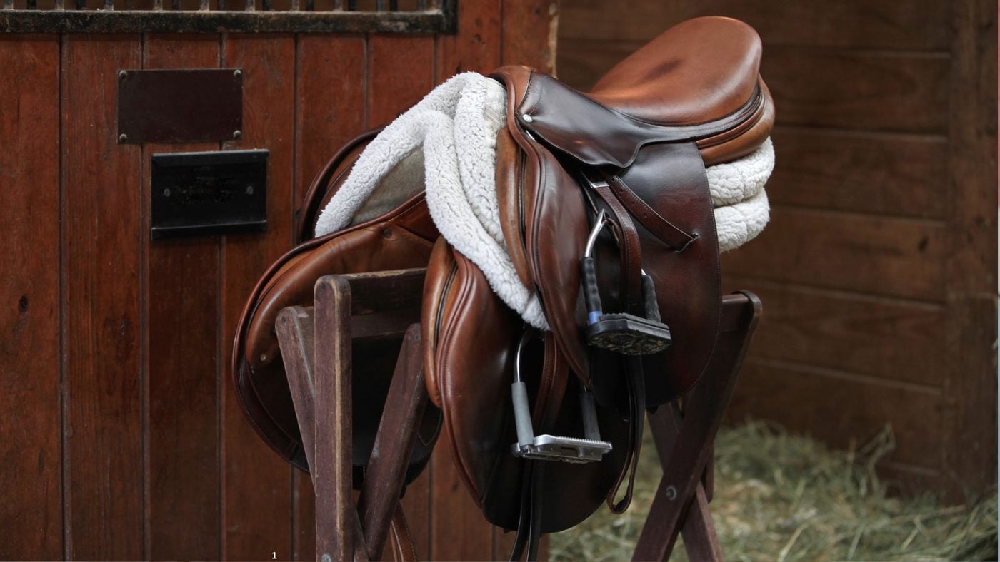 Leather English riding saddle. 
