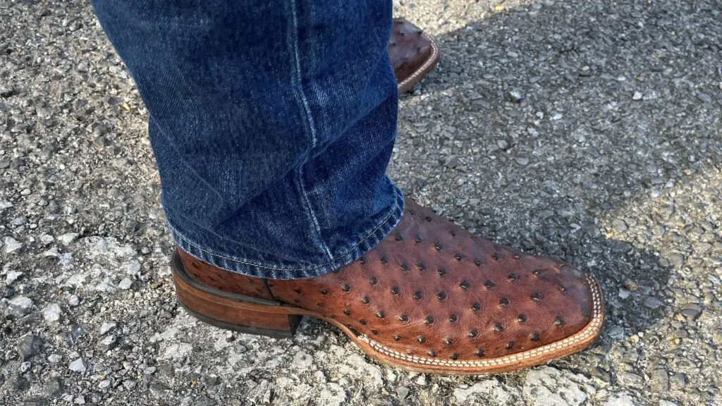 Picture of cowboy boots made from exotic skin.