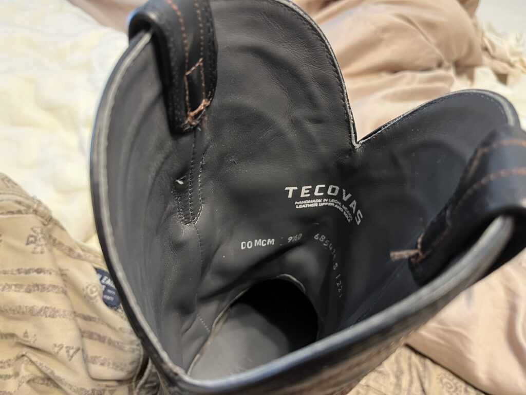 Picture of the inside of Tecovas boots.