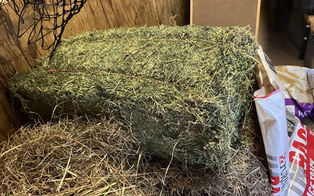 Picture of a 44 lb. bale of hay.