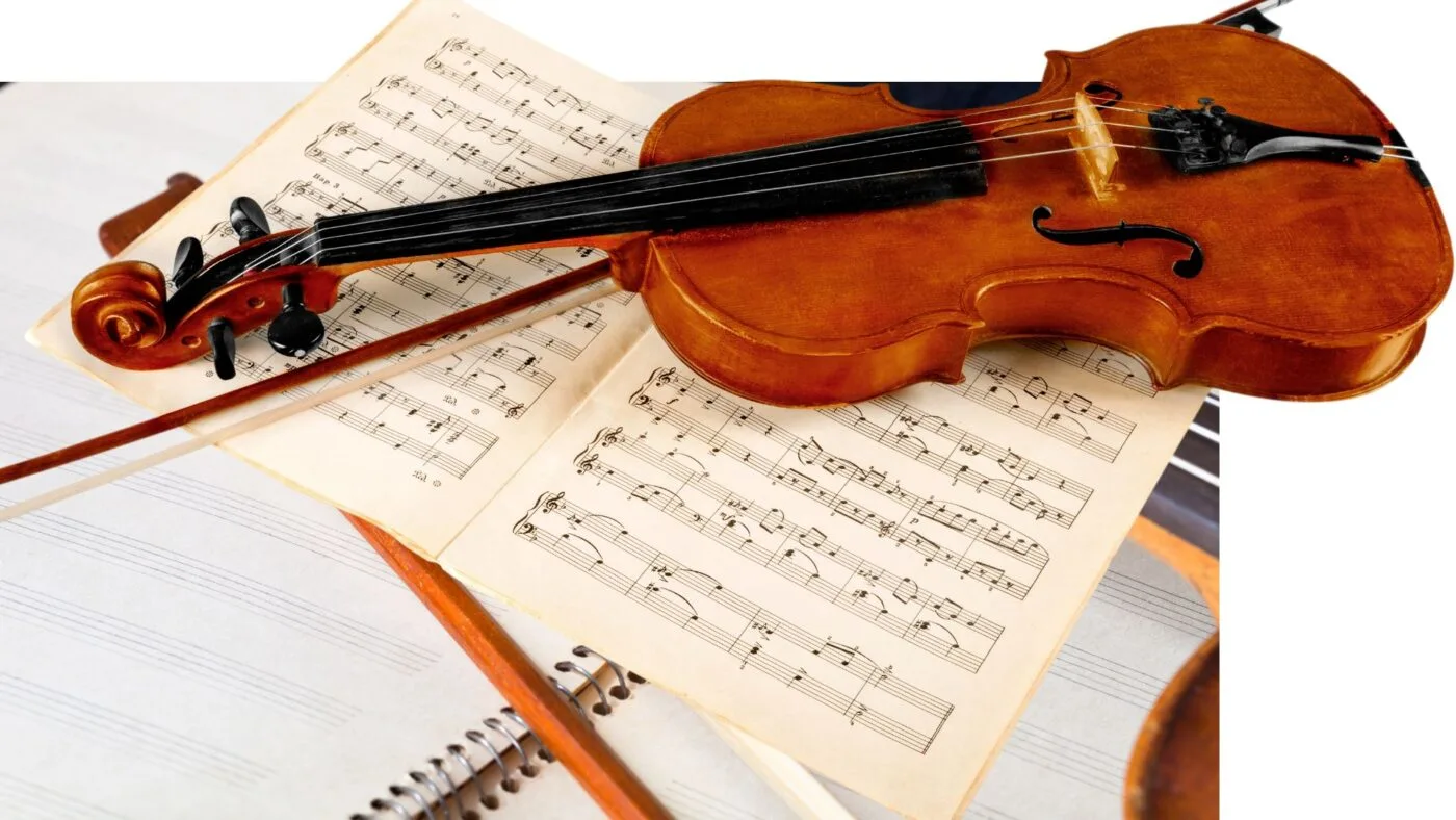 Violin and bow representing traditional crafts that still use hide glue