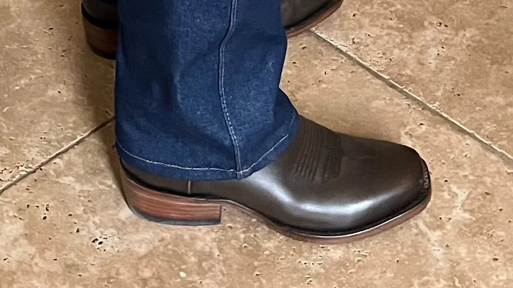 Me wearing my Chisos No. 2 cowboy boots with wrangler jeans.