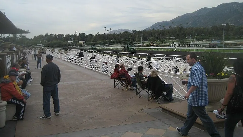 Santa Anita Park with San Gabriel Mountains in background