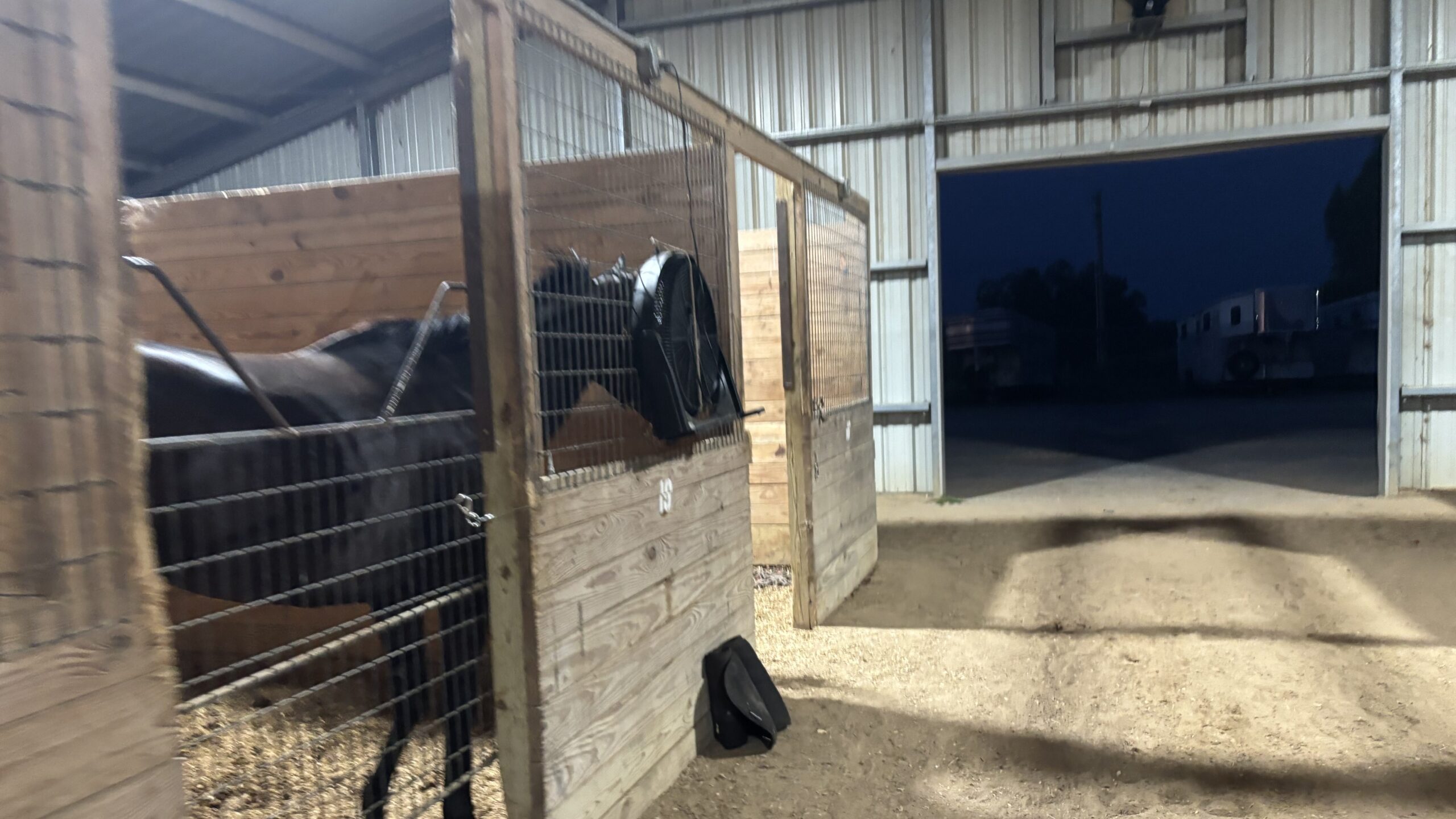 Horse barn with open ridge vents and natural ventilation showing proper air quality design