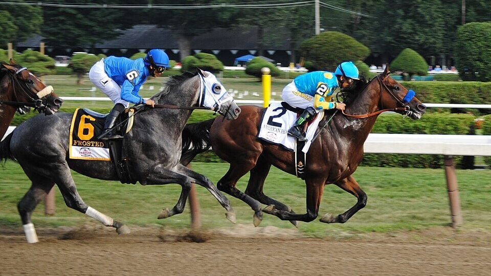 American Pharoah winning at the Travers.