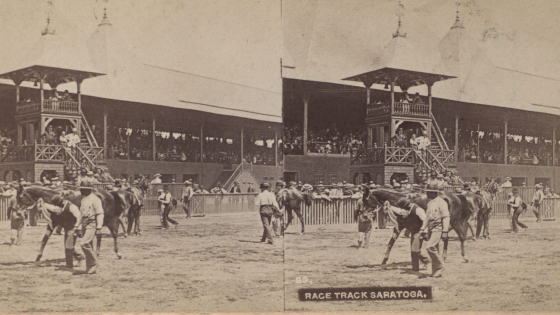 Historic view of Saratoga Race Course by Alfred S. Campbell, circa late 1800s &mdash; the Graveyard of Champions and crown jewel of American summer racing
