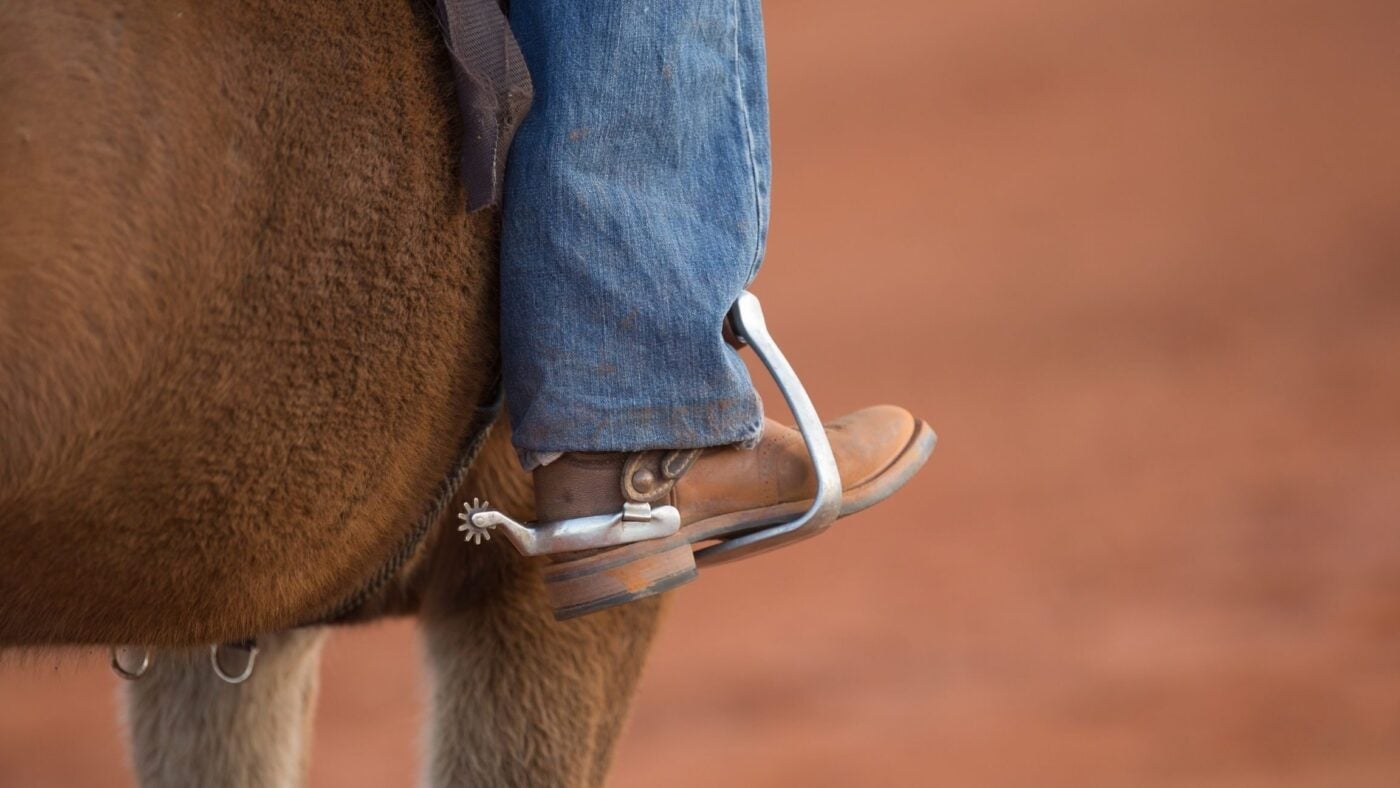 Cowboy boot in a stirrup